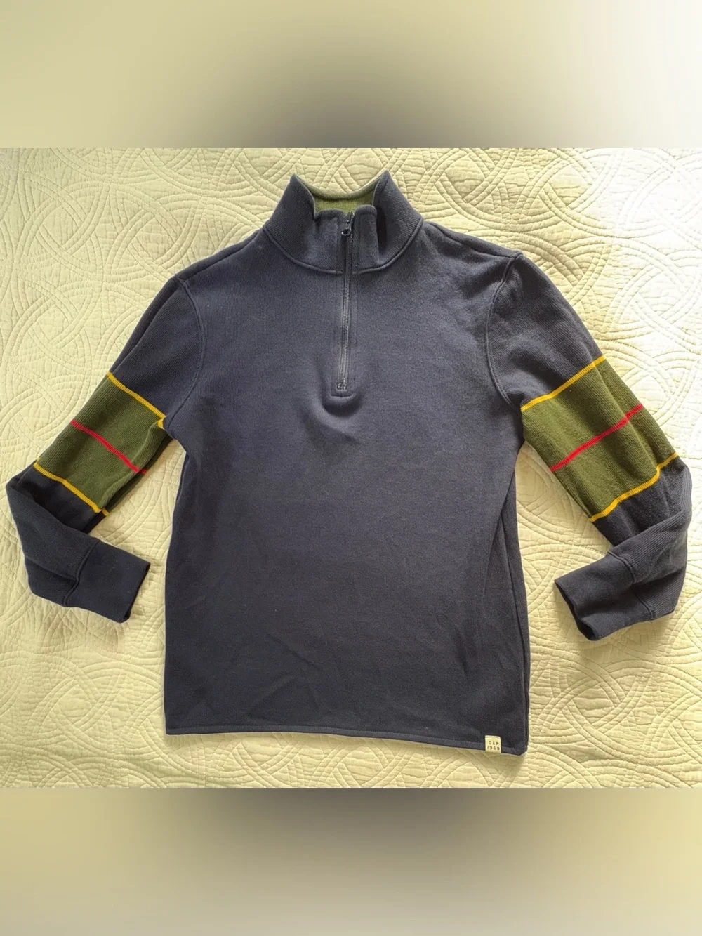 GAP 90s stripe Navy Quarter-Zip Pullover with Stripes XL